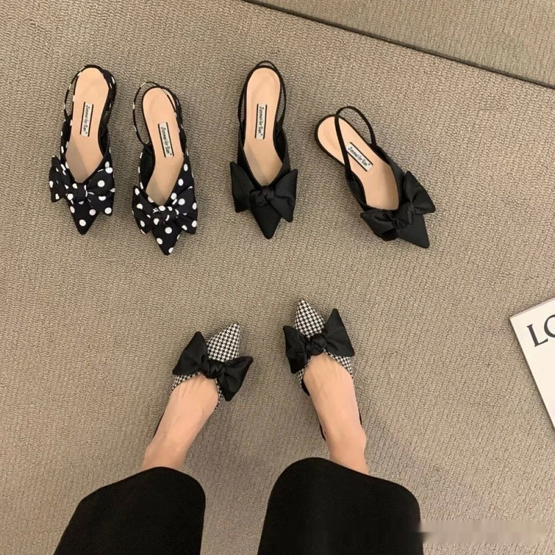 French-Style Bow Pointed Toe Flats – Elegant Slip-On Closed-Toe Sandals for Women CJ Dropshipping Pointed Toe Low Heel Dot Slings