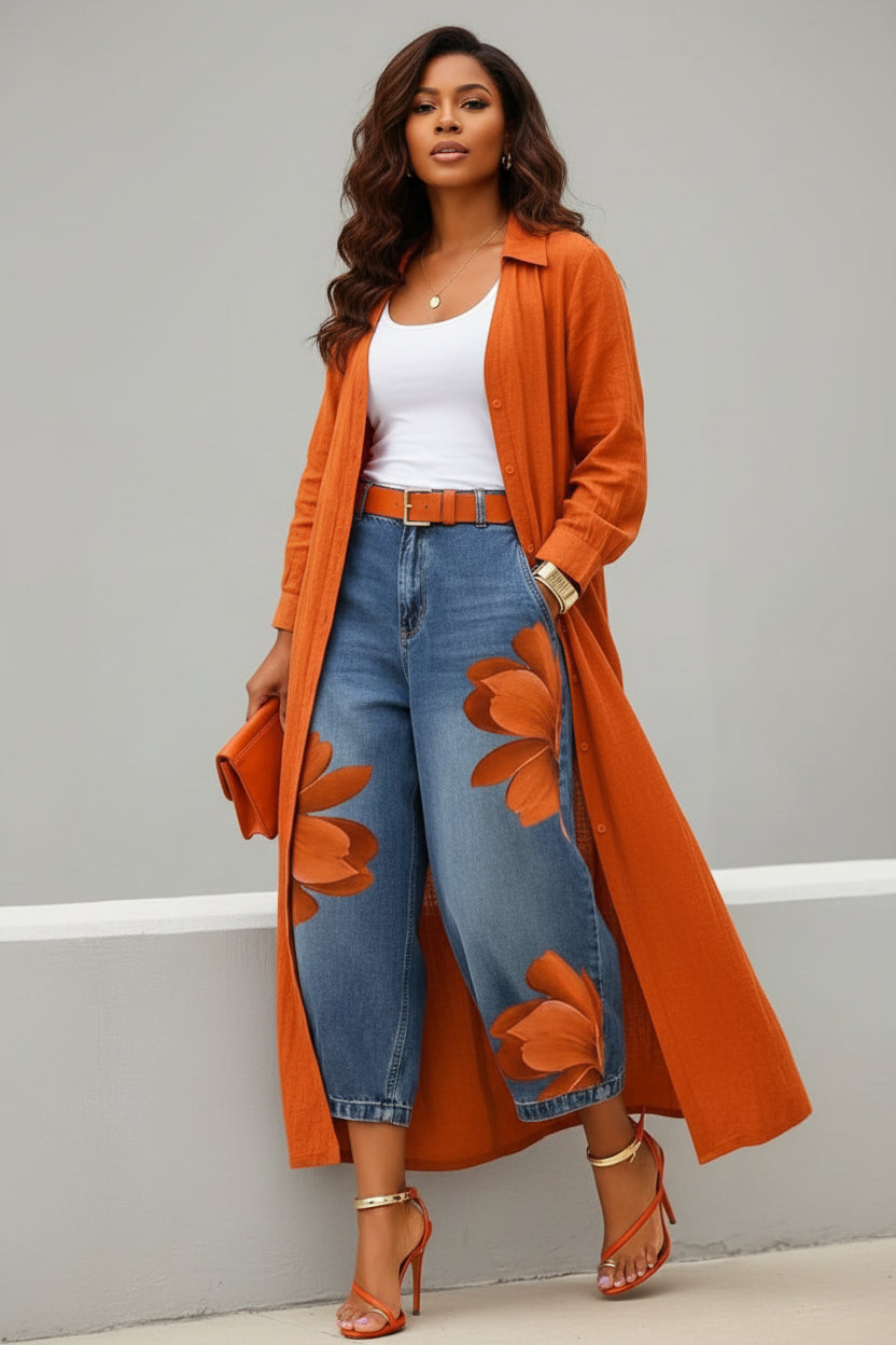 Women’s Loose Wide-Leg Printed Trousers – Comfortable Elegant Casual Pants CJ Dropshipping Wide Leg Painted Floral Jeans