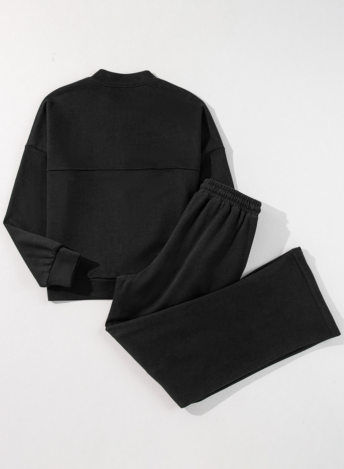 Black Zipper Jacket Drawstring Waist Pants Set
