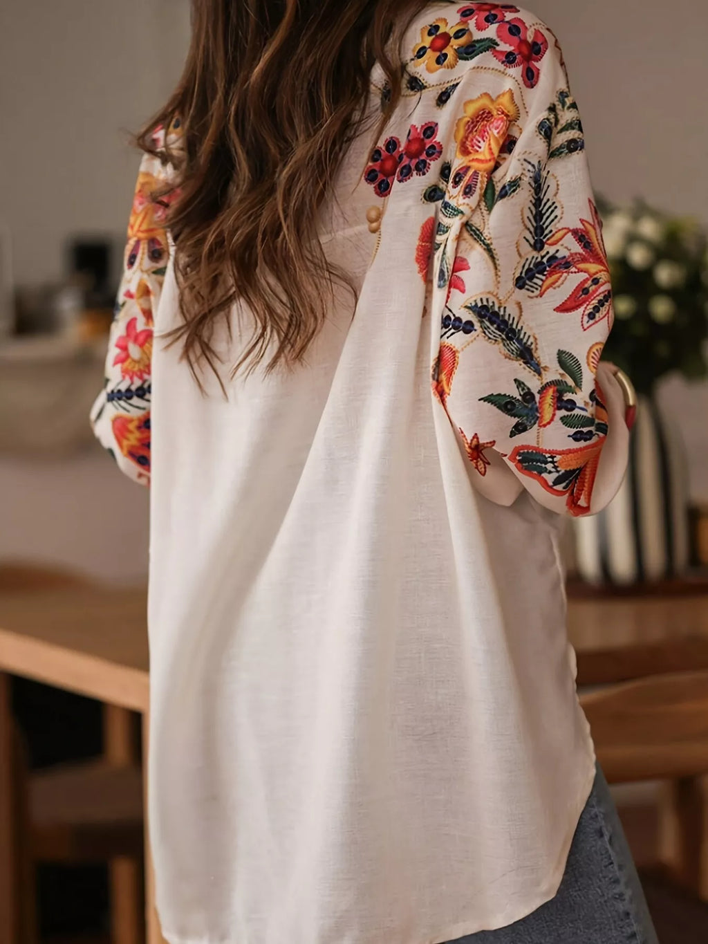 Embroidered Floral Button Up Long Sleeve Shirt Bazaare Mart Floral Button Up Long Sleeve Shirt