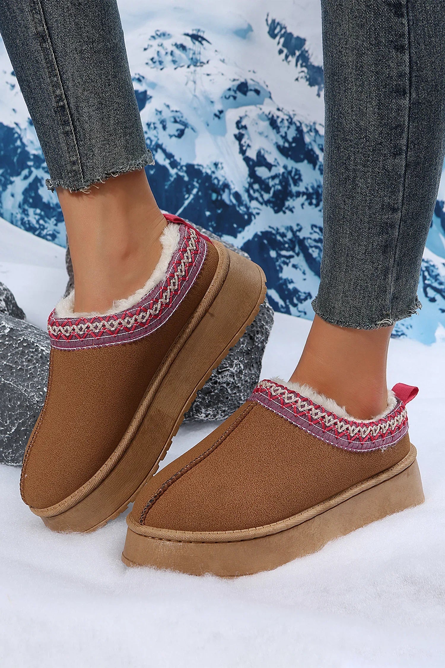 Suede Fur Trim Thick Flat Slippers Dear-Lover Slippers