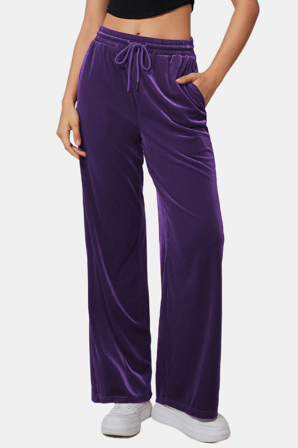 Velvet Drawstring Elastic Waist Pants