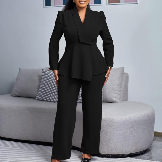 Solid Color Wide-leg Pants Suit