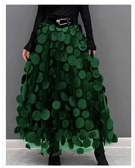 3D Mesh Dot Midi Skirt