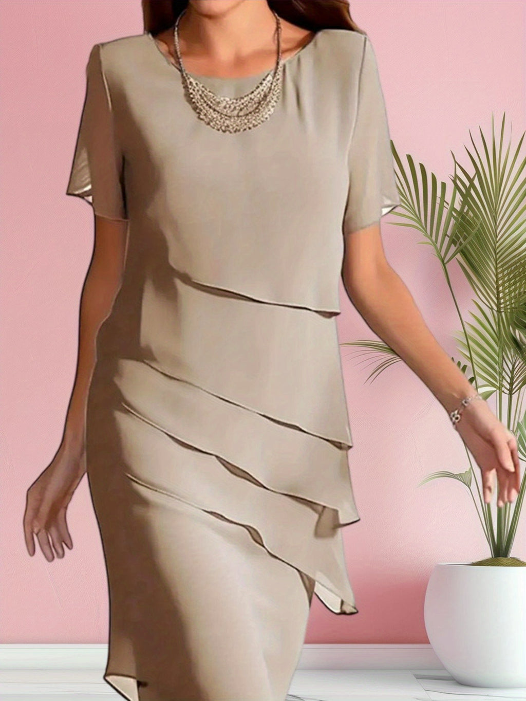Short Sleeve Layered Slim Fit Chiffon Dress