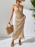 Openwork Scoop Neck Cover-Up Dress Camel Trendsi Cover-Up Dress
