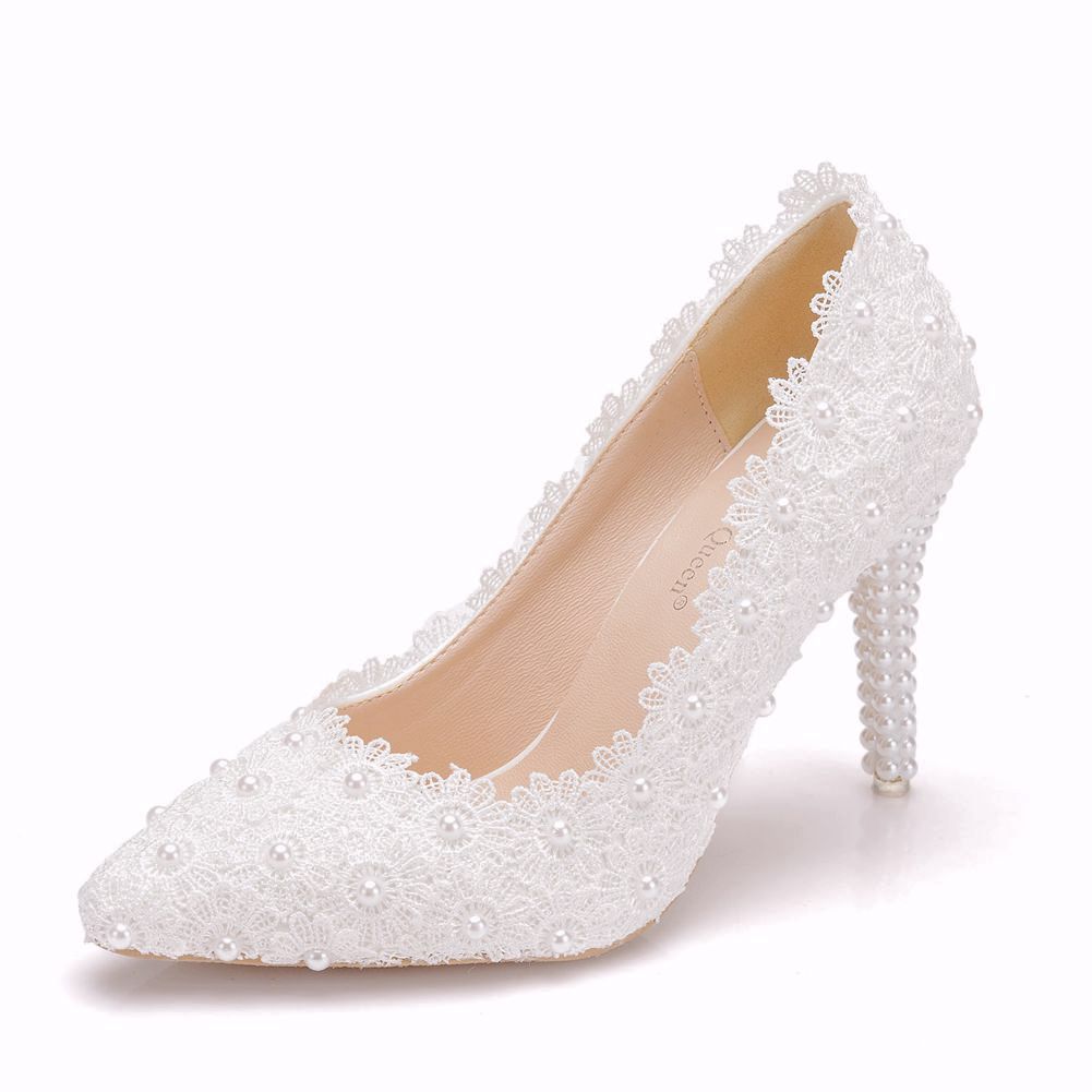 White Pearl Lace Pumps