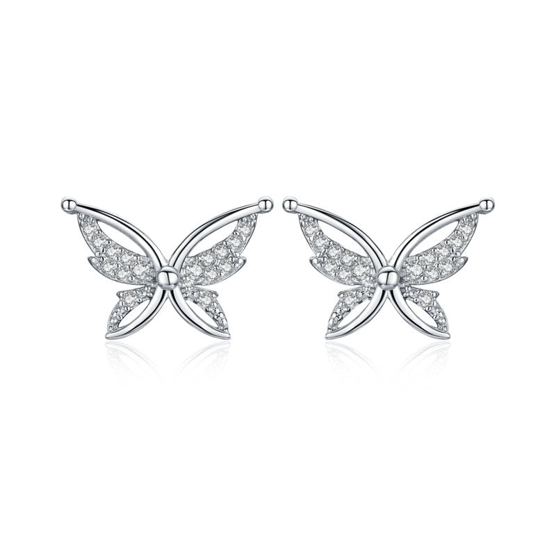 Silver Rhinestone Butterfly Earrings