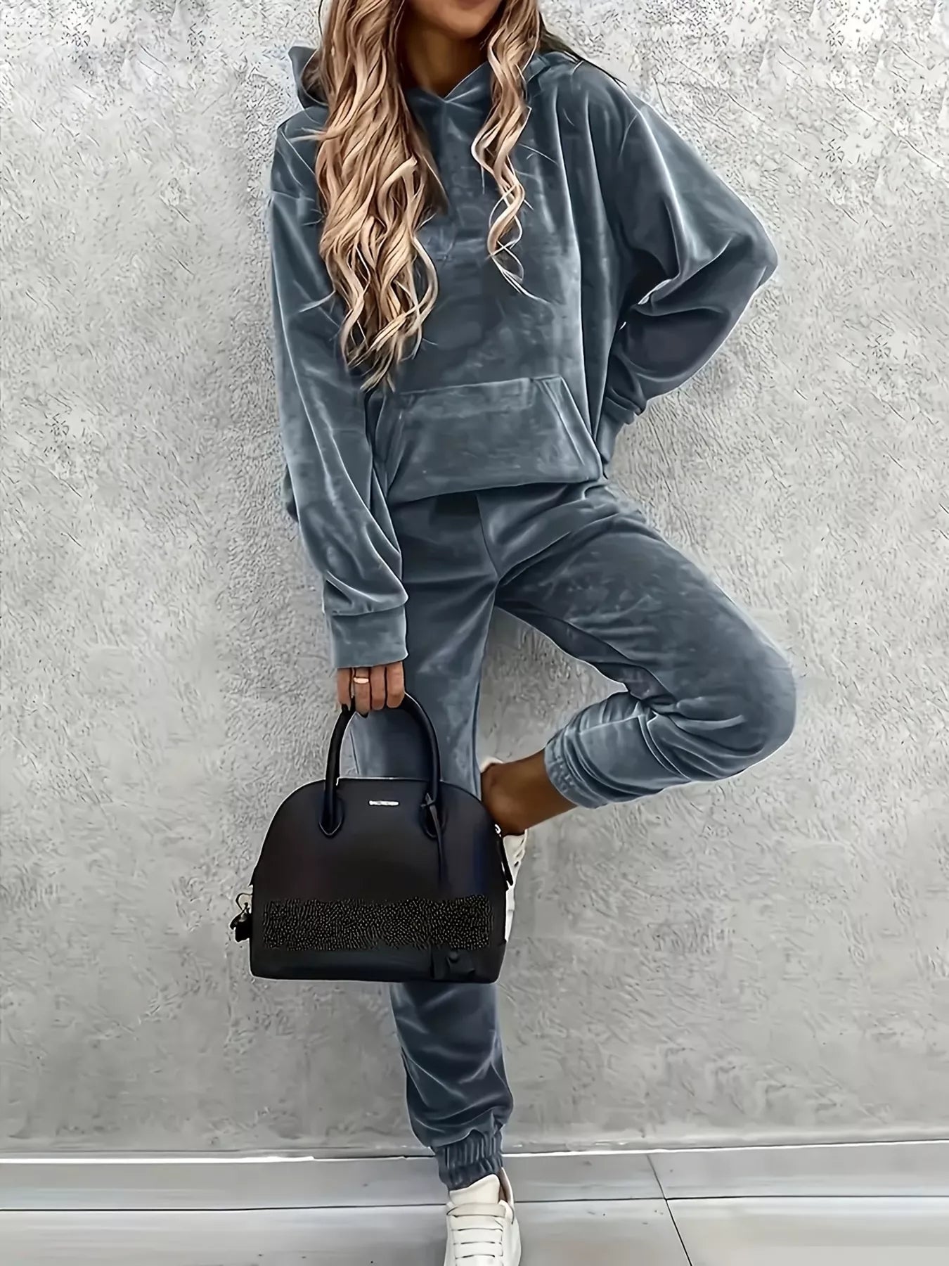 Velvet Long Sleeve Hoodie and Pants Set Bazaare Mart Velvet Long Sleeve Hoodie and Pants Set