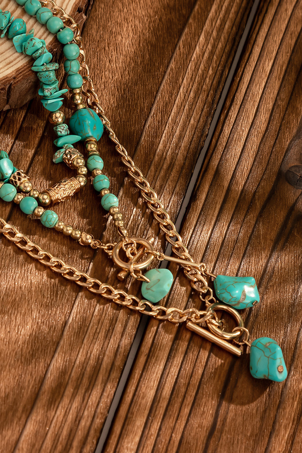 Gold Irregular Turquoise Multi Layer Chain Necklace
