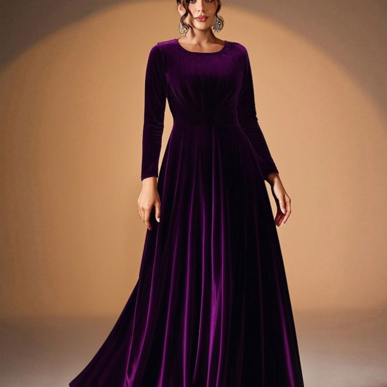 Elegant Velvet Long Sleeve Evening Gown