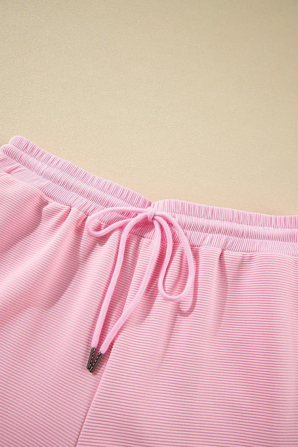 Pink Textured Flutter Sleeve Zipped Top and Wide Leg Capris Set Bazaare Mart Two Piece Sets/Pant Sets