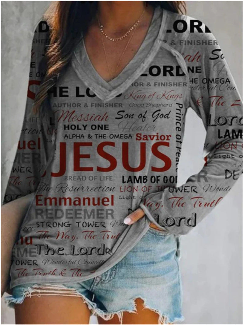 Women's Jesus V Neck Top