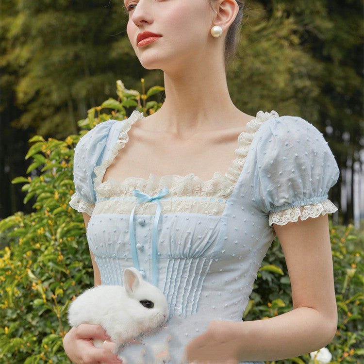 Women's Fashion Casual French Vintage Dresses CJ Dropshipping Vintage Puff Sleeve Square Neck Dress
