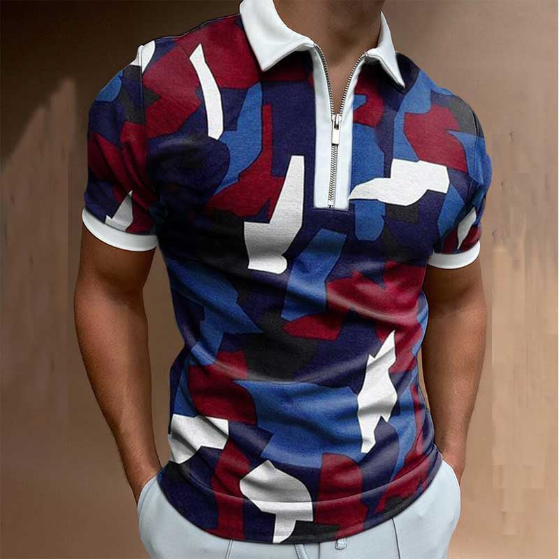 Men's Red, Blue & White Abstract Polo Shirt