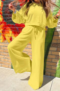 Yellow Crew Neck Long Sleeve Sweatshirt and Pants Set Yellow Bazaare Mart Long Sleeve Pants Set