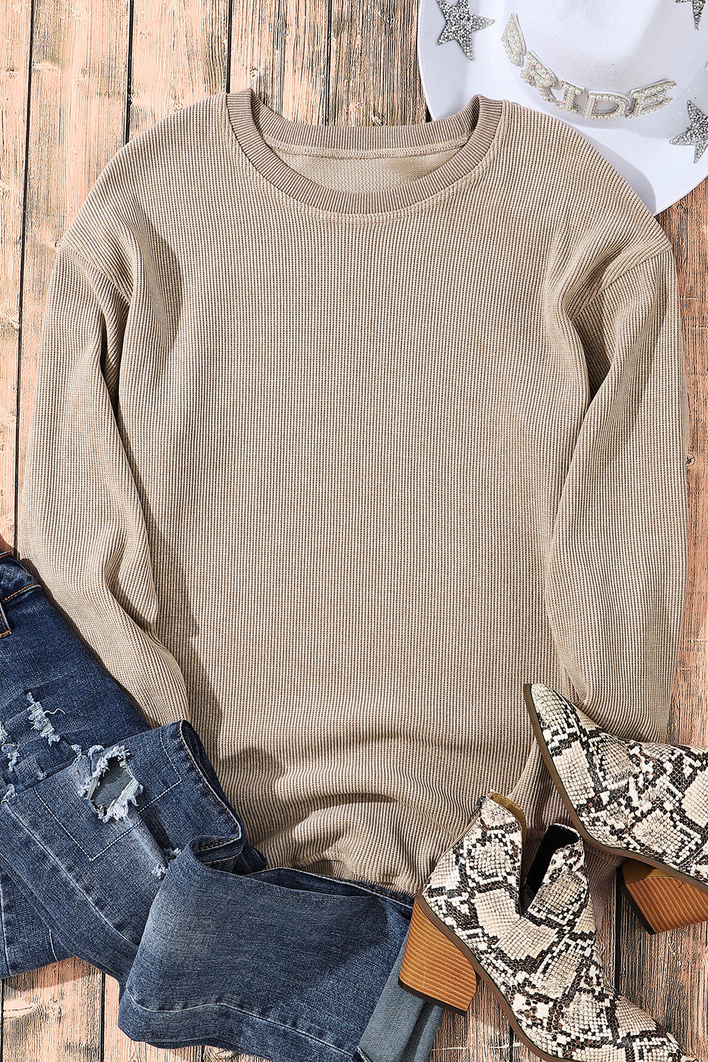 Plain Corded Crew Neck Sweatshirt