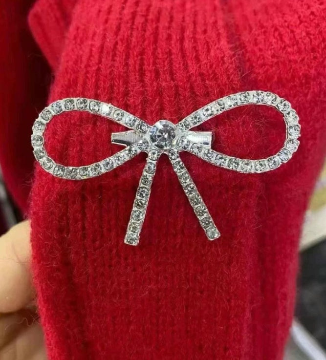 Rhinestone Bow Brooch