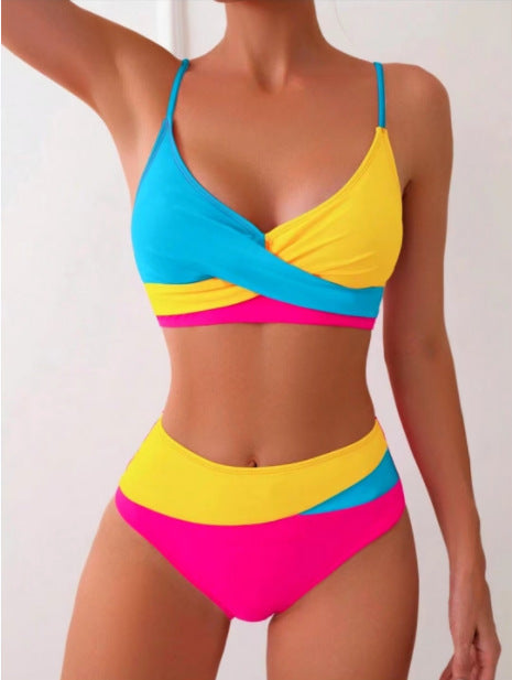 Two Piece Color Contrast Swimsuit