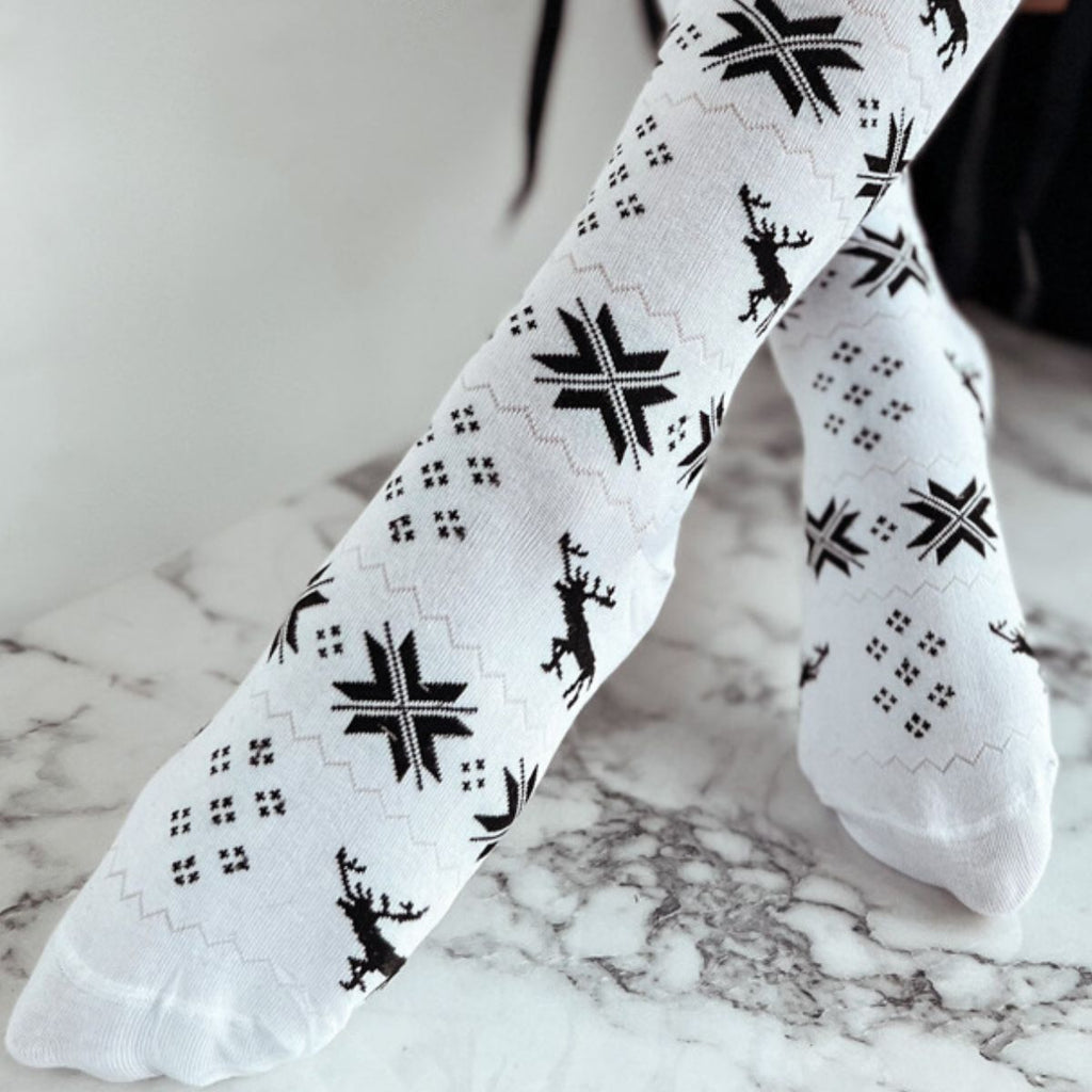 Bowknot Ribbed Trim Over Knee Stockings