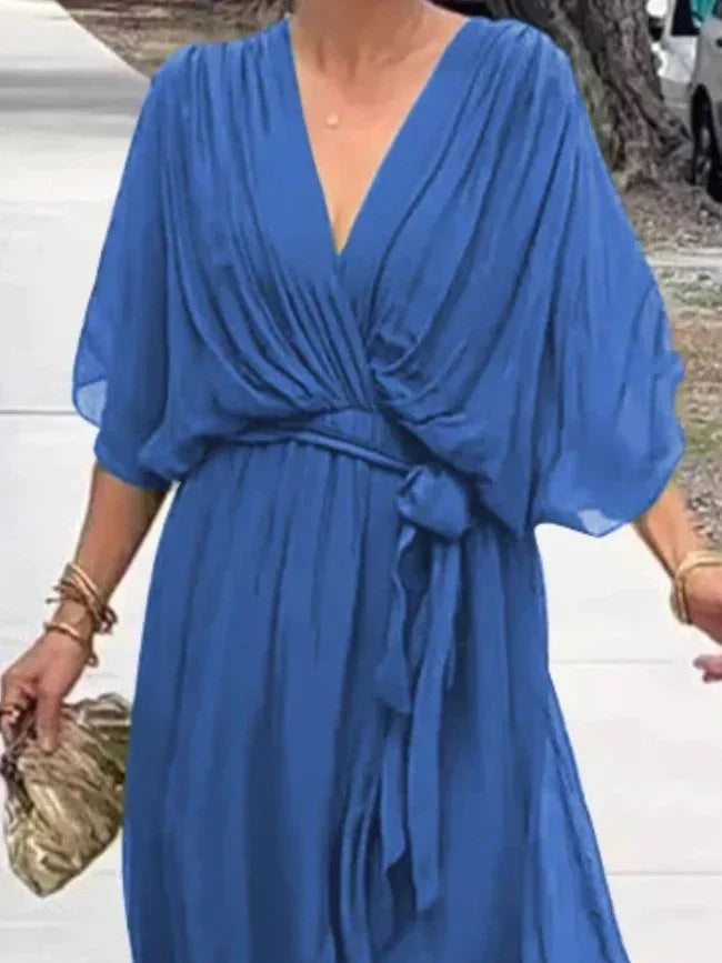 Flowy Midi Dress with Flutter Sleeves Bazaare Mart Flowy Half Sleeve Midi Dress