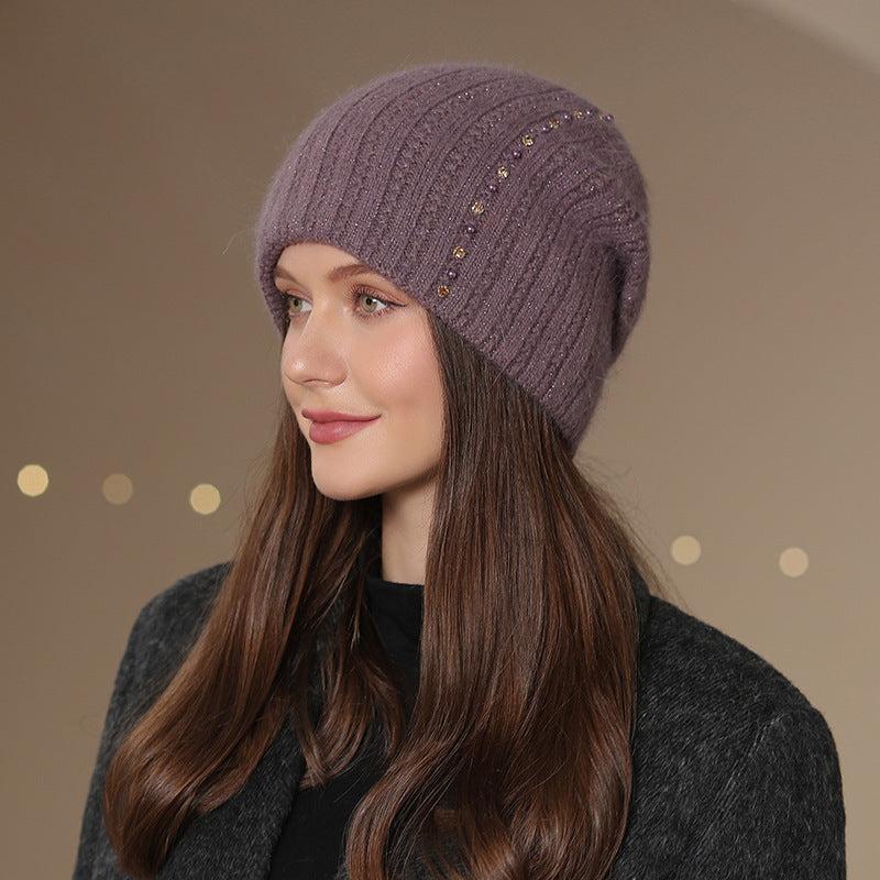 Knitted Wool Double-layer Warm Mauve Hat