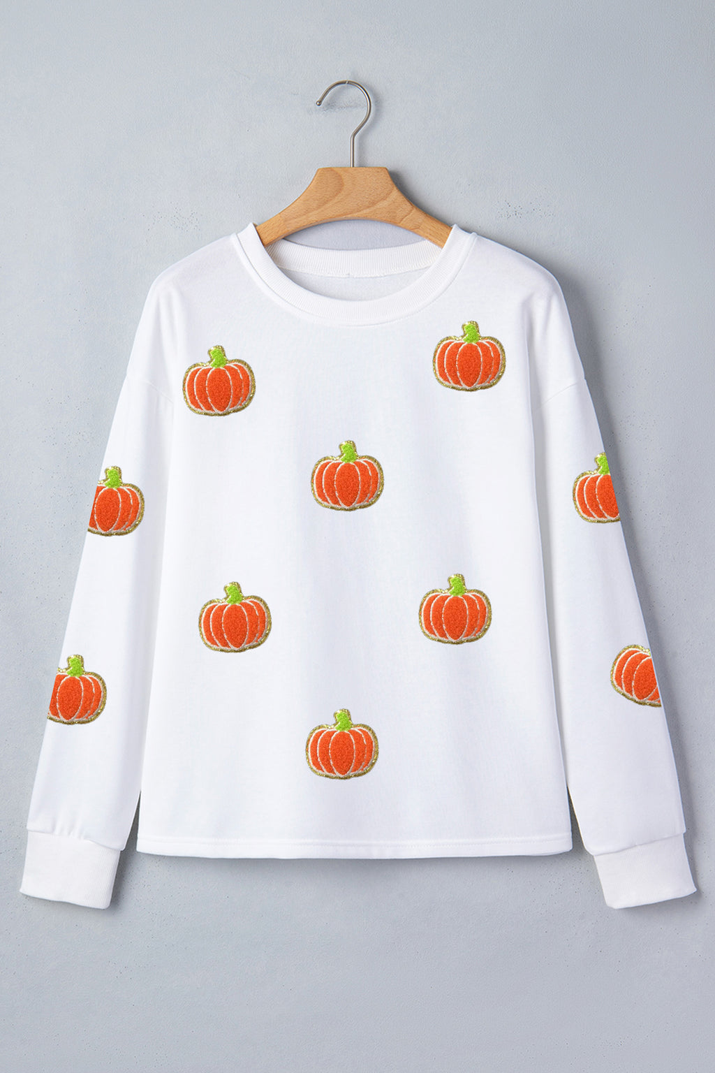 White Glitter Pumpkin Pullover Sweatshirt