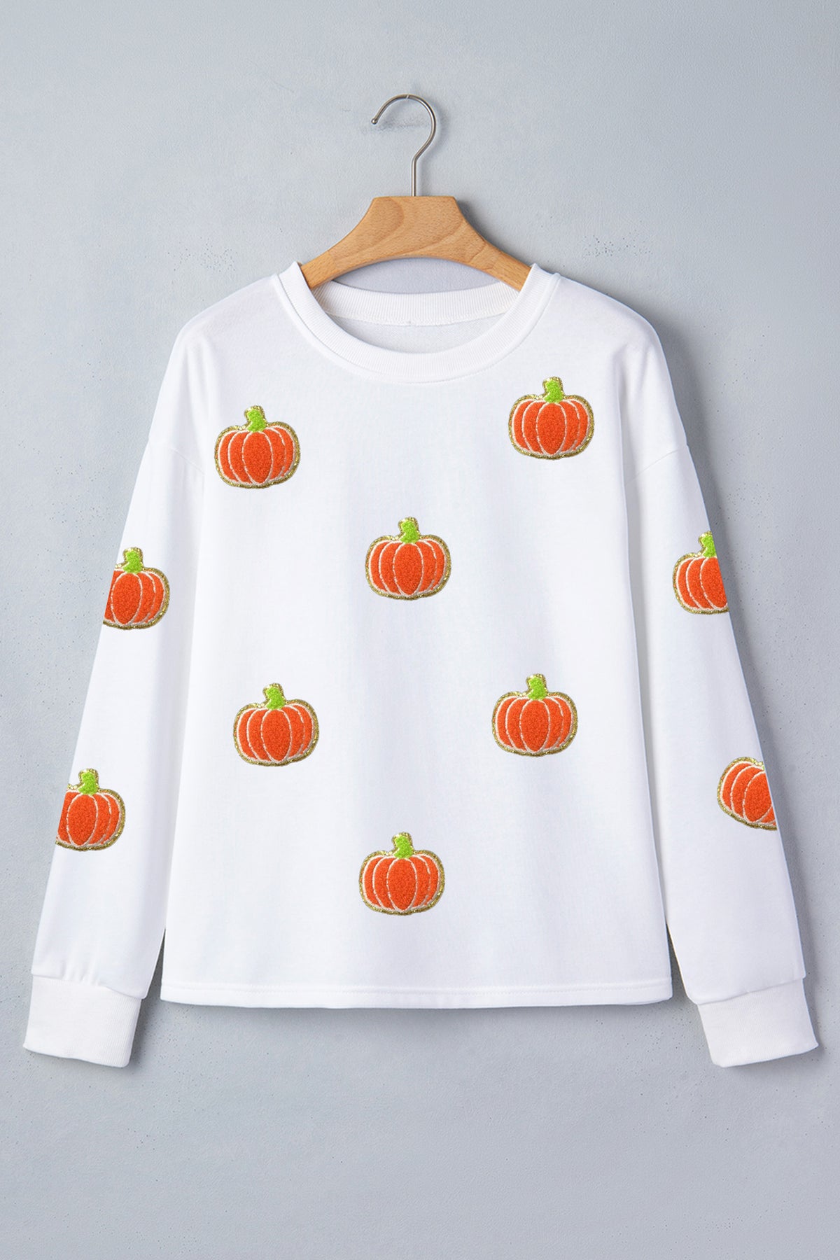 White Glitter Pumpkin Pullover Sweatshirt