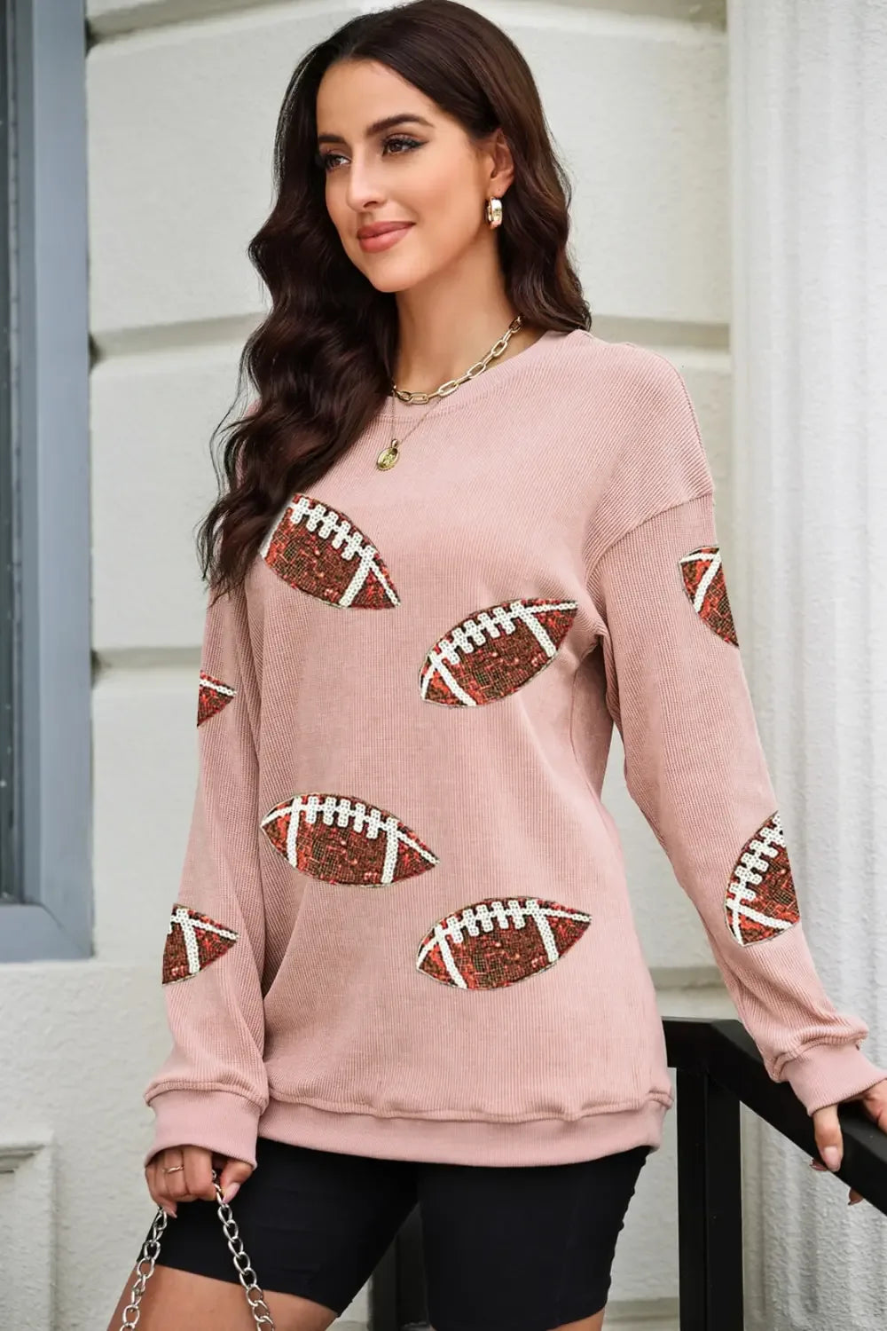 Sequin Football Patch Corduroy Sweatshirt Bazarre Mart Corduroy Long Sleeve Shirt