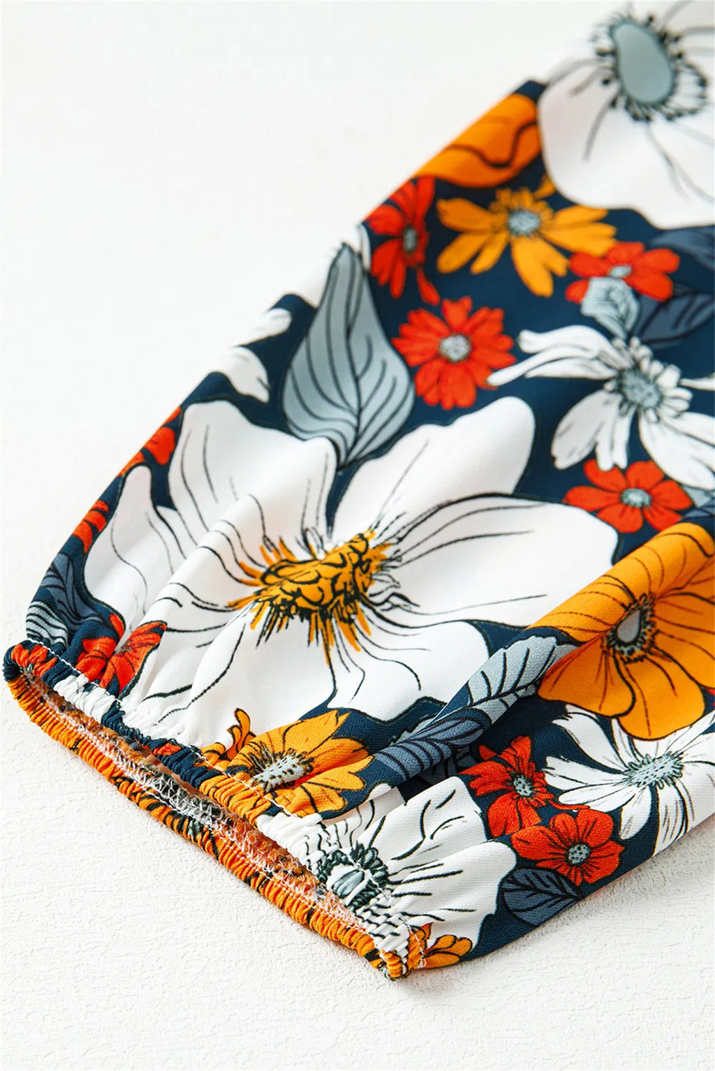 Orange Floral Boho Striped V Neck Long Sleeve Dress