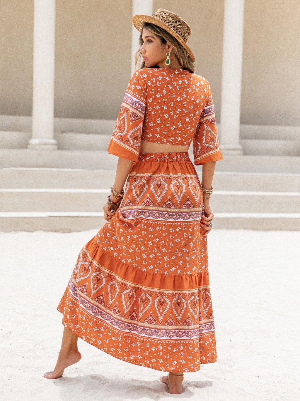 Orange Boho Maxi Skirt Set