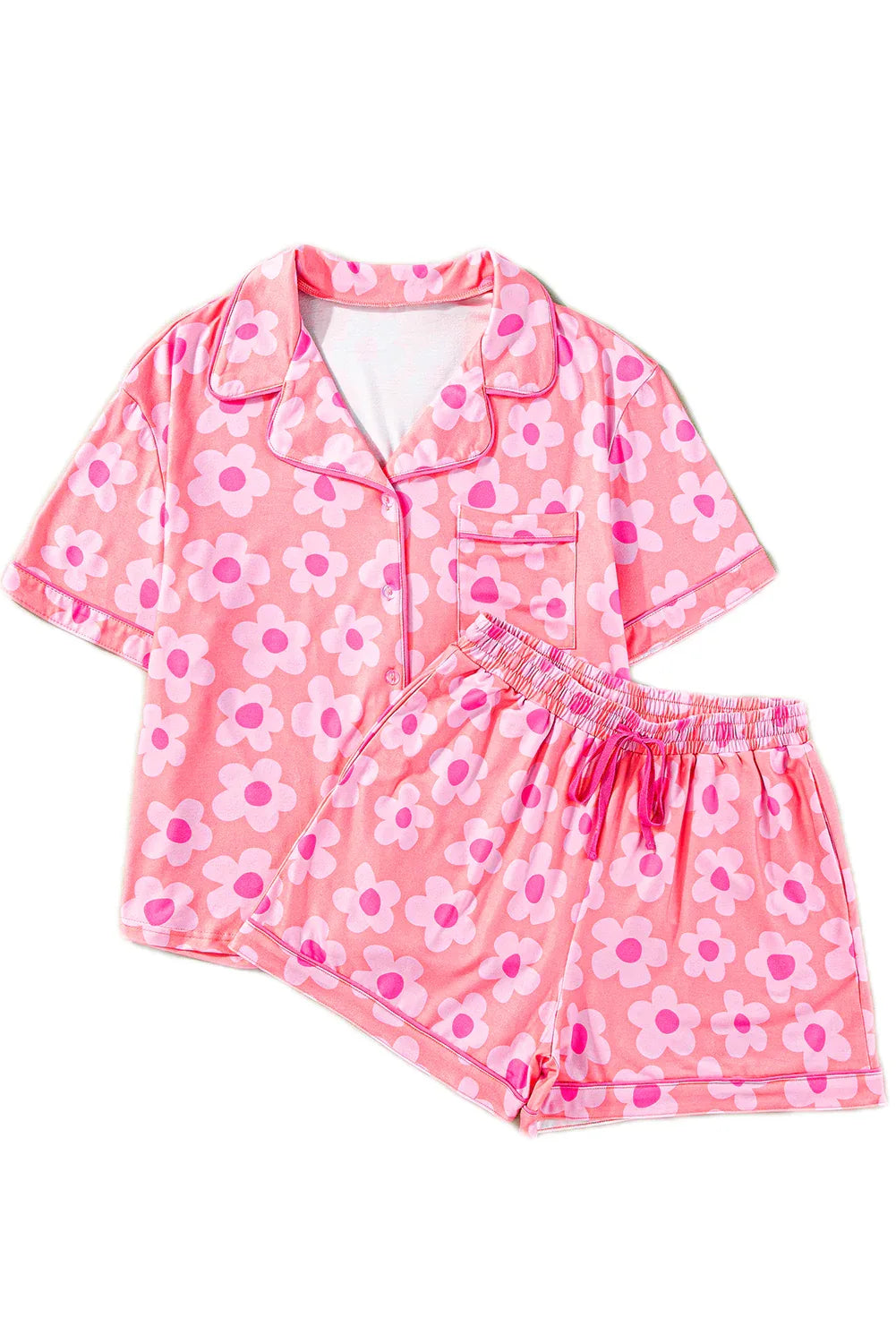 Pink Flower Print Short Sleeve Shirt Pajamas Set Bazaare Mart Loungewear & Sleepwear/Sleepwear