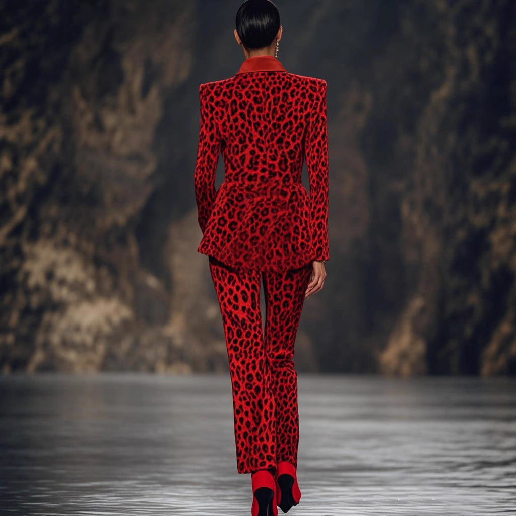 Red Leopard Pants Suit
