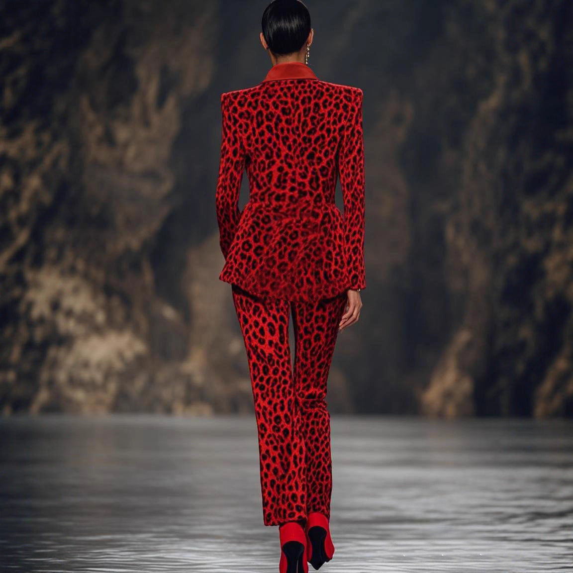 Red Leopard Pants Suit