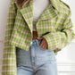 Lapel Collar Plaid Cropped Jacket Bazaare Mart Lapel Collar Plaid Cropped Jacket