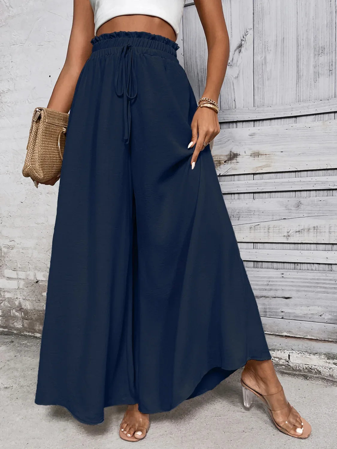 Tied High Waist Wide Leg Pants Bazaare Mart Extra Wide Leg Pants