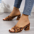 Leopard Square Toe Chunky Heel Sandals Camel Bazaare Mart Leopard Shoes