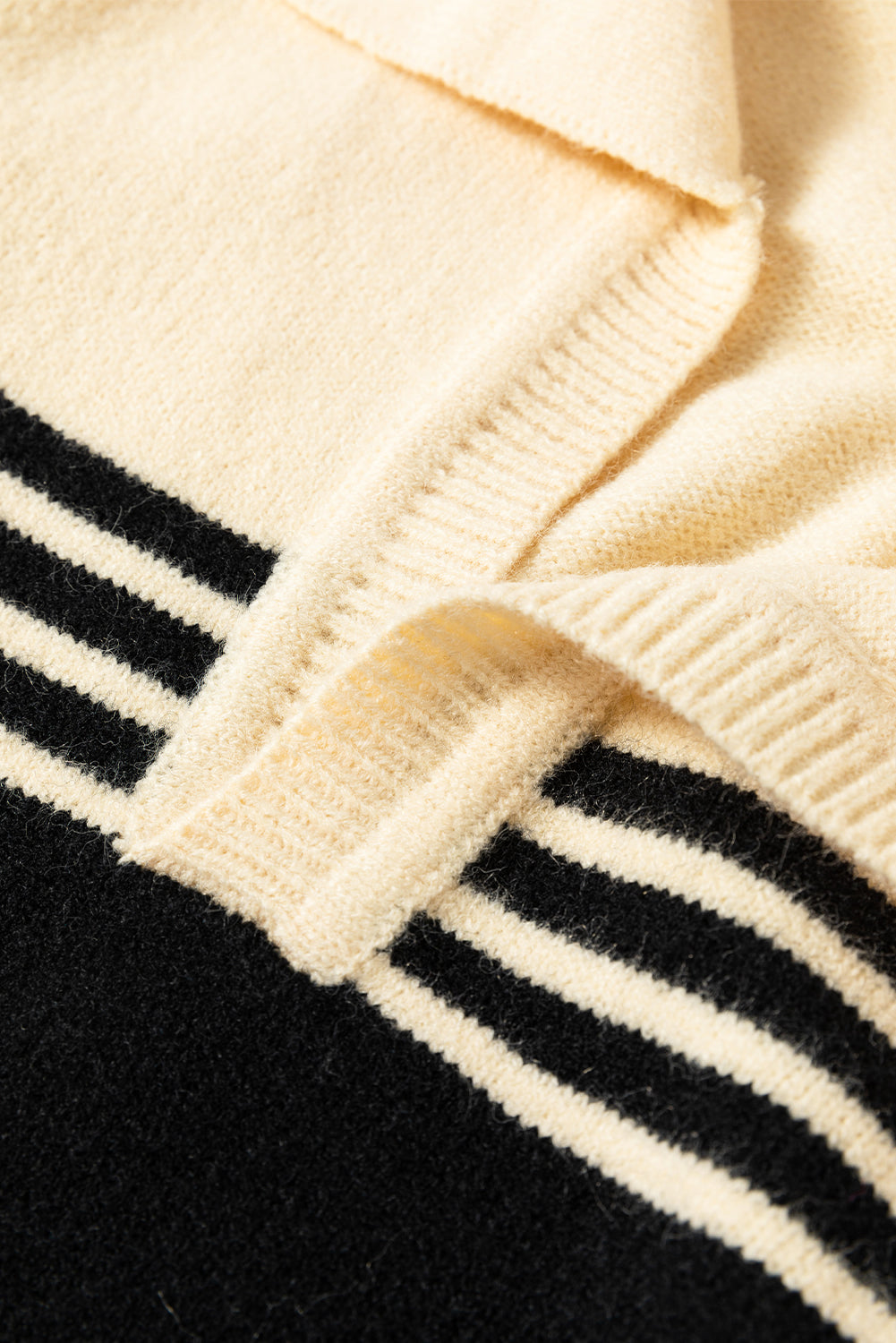 Black Colorblock Stripe Collared V Neck Sweater