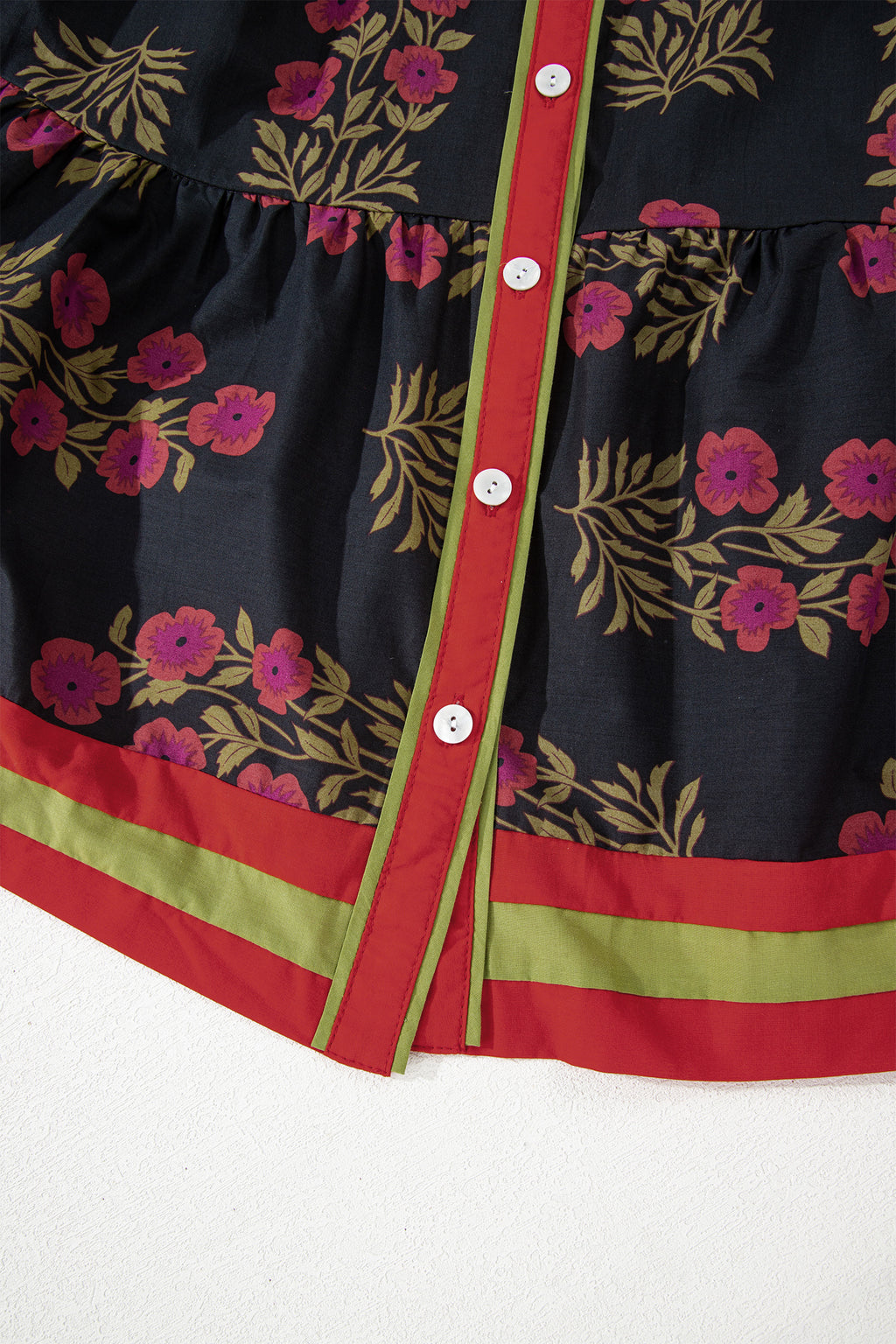 Black Retro Floral Belted Short Puff Sleeve Mini Dress Bazaare Mart Dresses/Floral Dresses