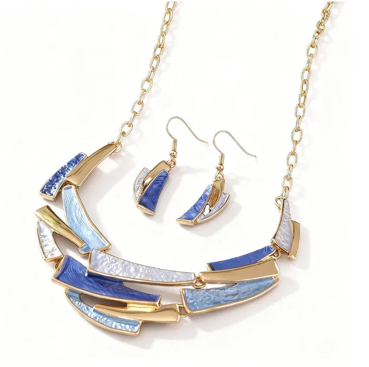 Blue & Gold Abstract Geo Jewelry Set - Bazaare Mart