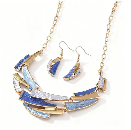 Blue & Gold Abstract Geo Jewelry Set Bazaare Mart Abstract Geo Jewelry Set