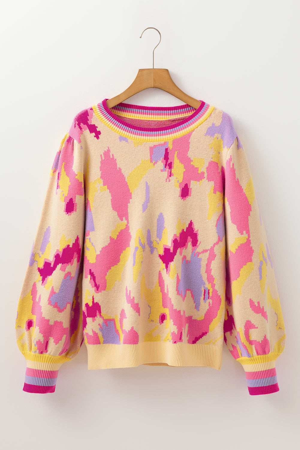 Colorful Abstract Balloon Sleeve Sweater