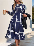Navy Smocked Color Block Long Sleeve Midi Dress Dark Navy Bazaare Mart Perfee Smocked Color Block Long Sleeve Midi