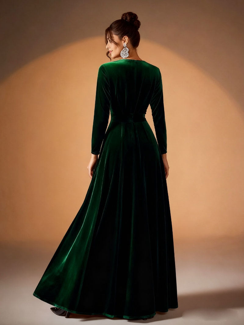 Elegant Velvet Long Sleeve Evening Gown