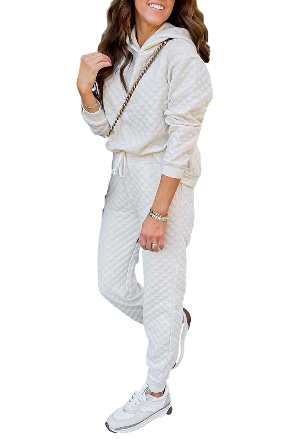 White Quilted Hoodie and Sweatpants Set