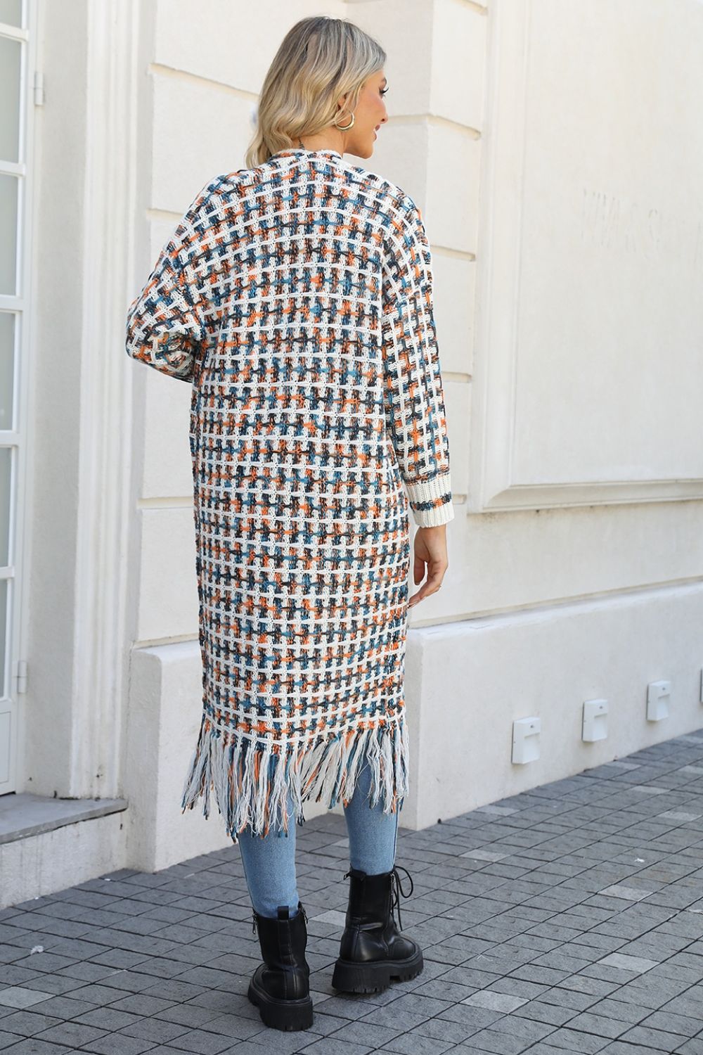 Multicolor Open Front Fringe Hem Duster Cardigan