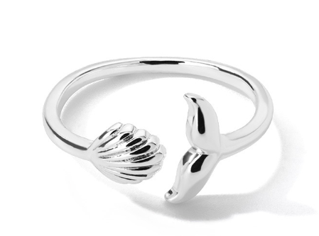 Silver Mermaid Tail and Shell Open Ring