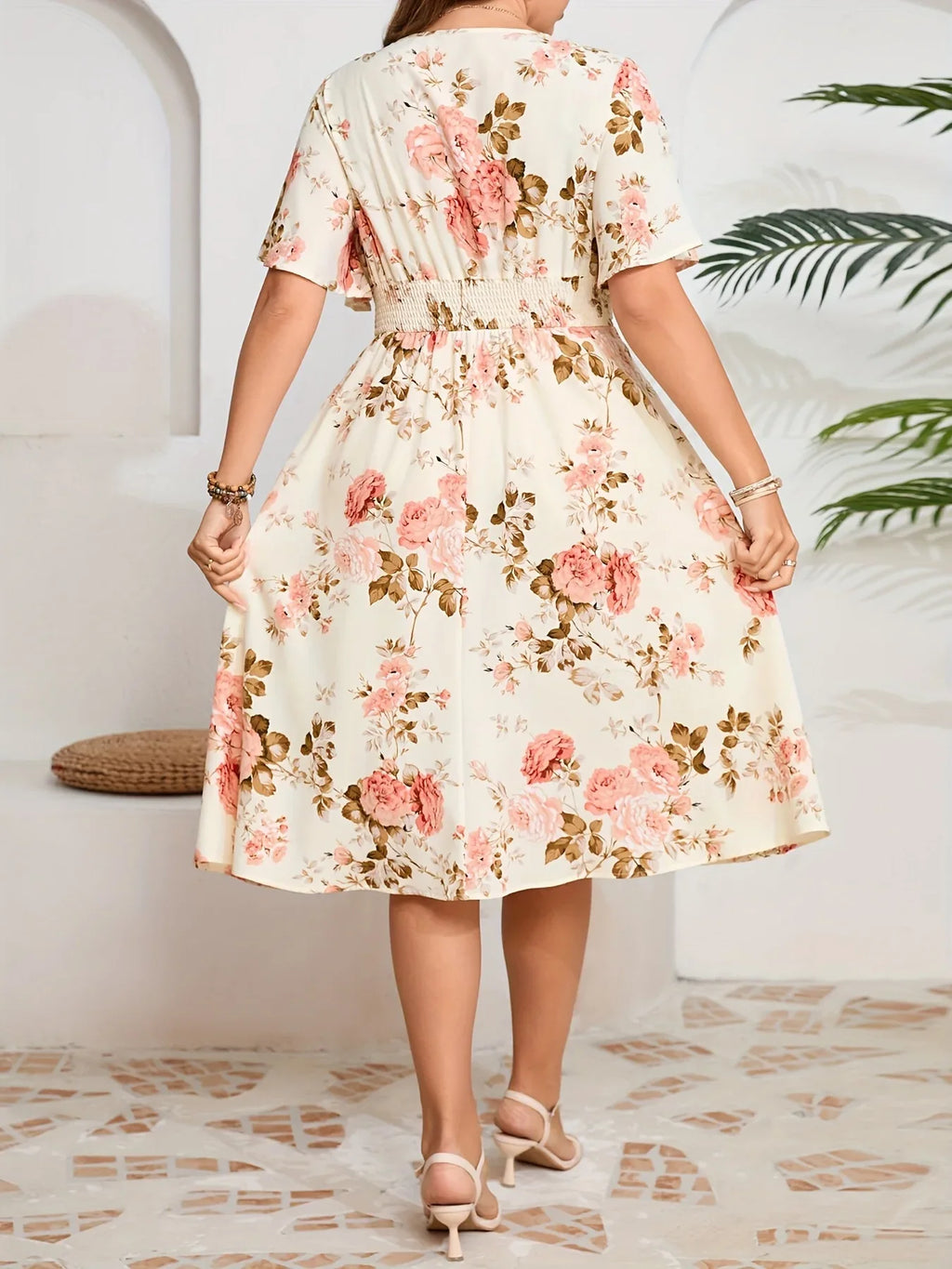 Short Sleeve V-Neck Floral Dresses Bazaare Mart Short Sleeve V-Neck Floral Dresses