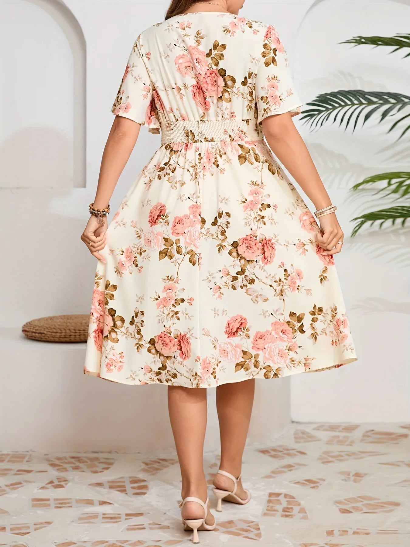 Short Sleeve V-Neck Floral Dresses Bazaare Mart Short Sleeve V-Neck Floral Dresses