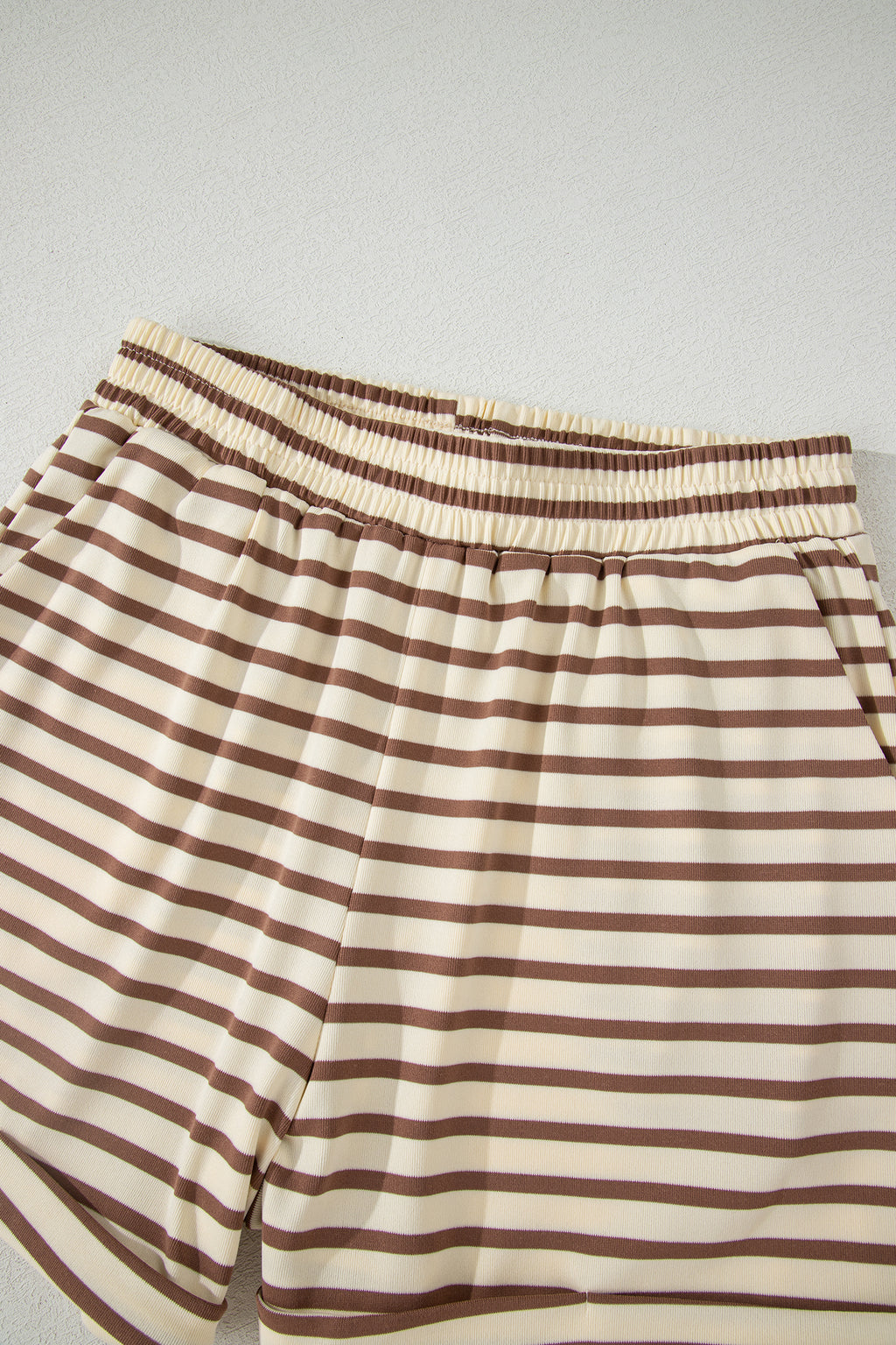 Brown Stripe Half Buttons Top and Shorts Set Dear-Lover Dropshipping Two Piece Sets/Short Sets